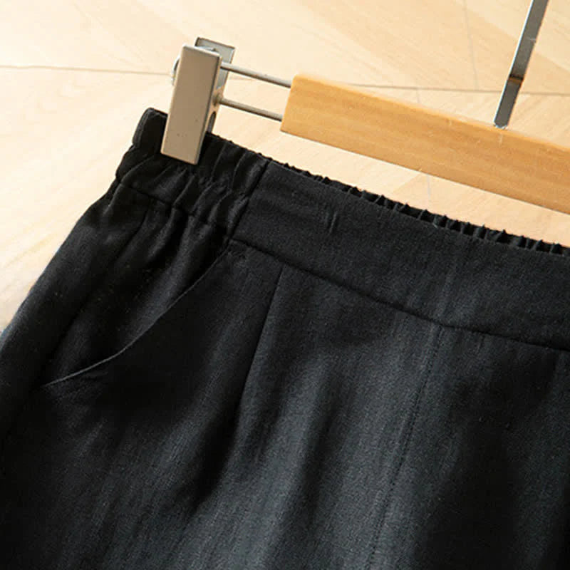 Buddha Stones Women's Spring High Elastic Waist Wide Leg Long Pants With Side Pockets