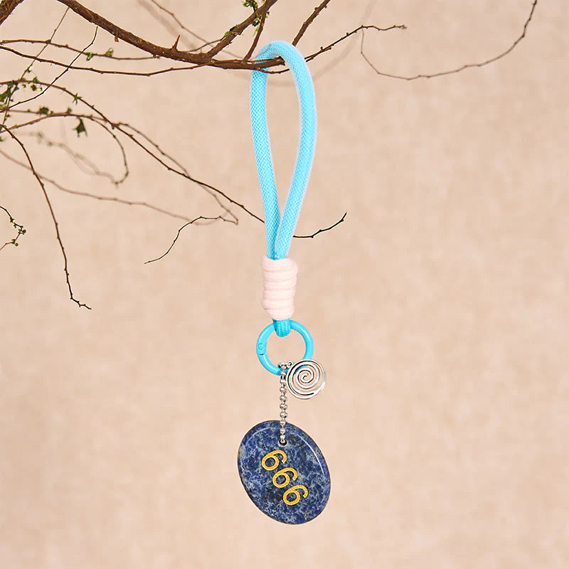 Buddha Stones Wishing Balance and Inner Peace 666 Angel Number Natural Sodalite Key Chain Hanging Decoration Includes Gift Message Card