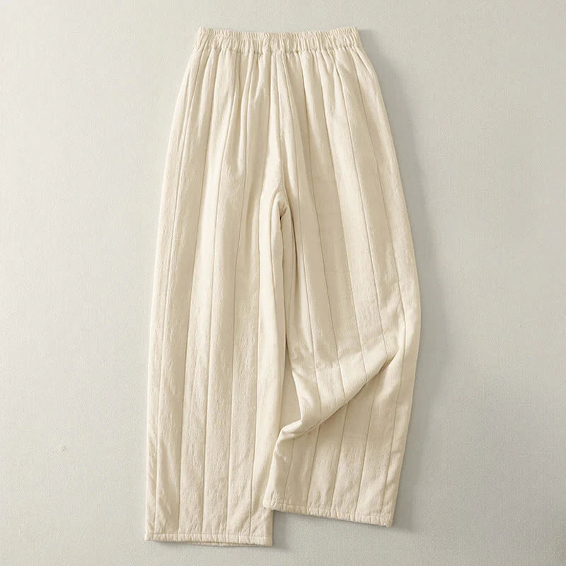 Buddha Stones Plain Cotton Polyester Thick Women's Pants With Pockets