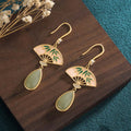 Buddha Stones Natural Green Aventurine Fan Pattern Luck Drop Earrings