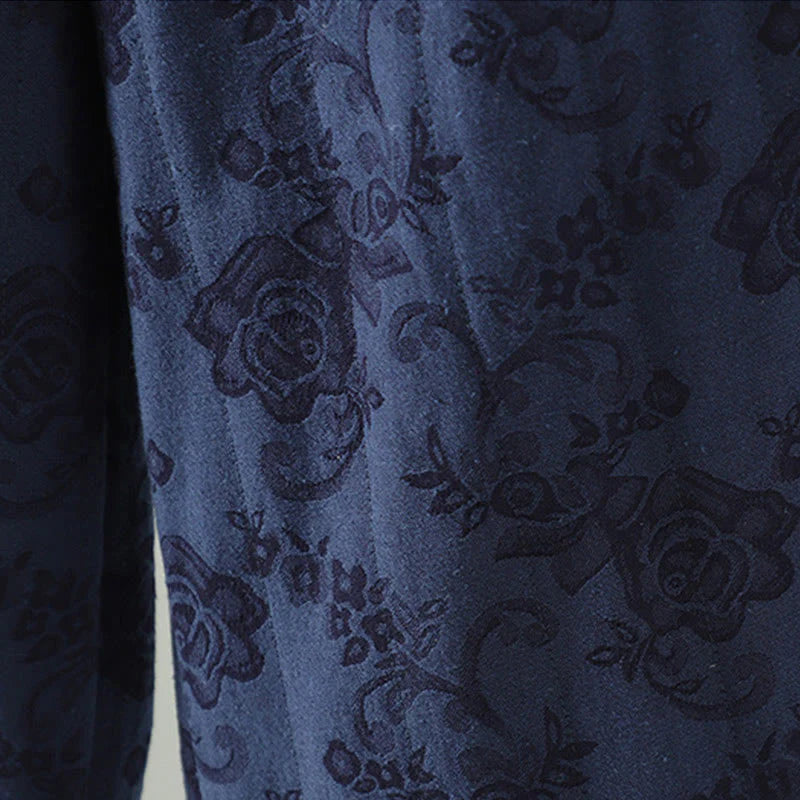 Buddha Stones Jacquard Cotton-padded Women's Wide Leg Thermal Ankle-Length Pants With Pockets