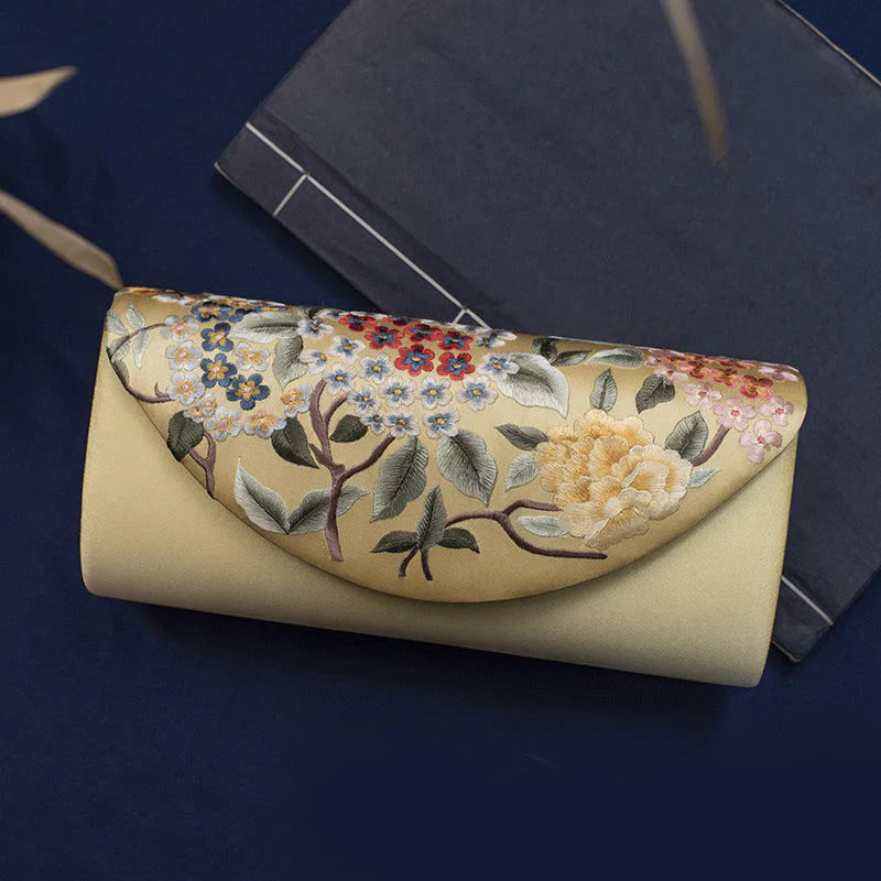 Buddha Stones Hydrangea Su Embroidery Wedding Shopping Wallet Purse Handbag Crossbody Bag