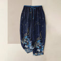 Buddha Stones Pure Cotton Starry Sky Ocean Mythical Beast Pattern Women's Elastic Waist Pants With Pockets