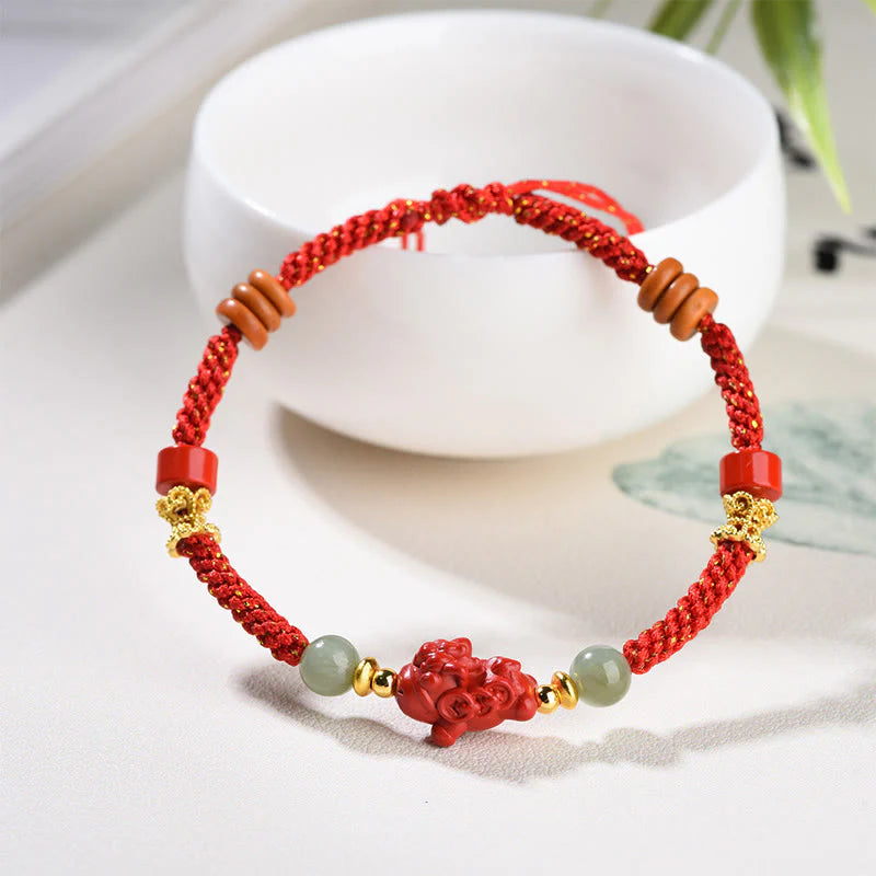 Buddha Stones Year Of The Horse Cinnabar Hetian Jade Red String Blessing Bracelet