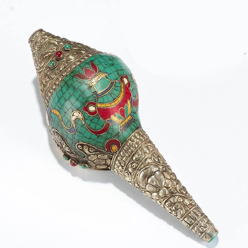 Buddha Stones Tibetan Handmade Engraved Shankha Double Dorje Buddha Conch Shell Wealth Positive Decoration