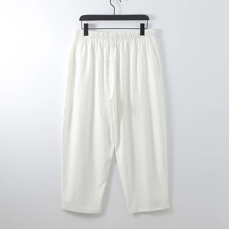 Buddha Stones 2Pcs Cotton Kimono Ankle-Length Pants Men's Meditation Cloth Set