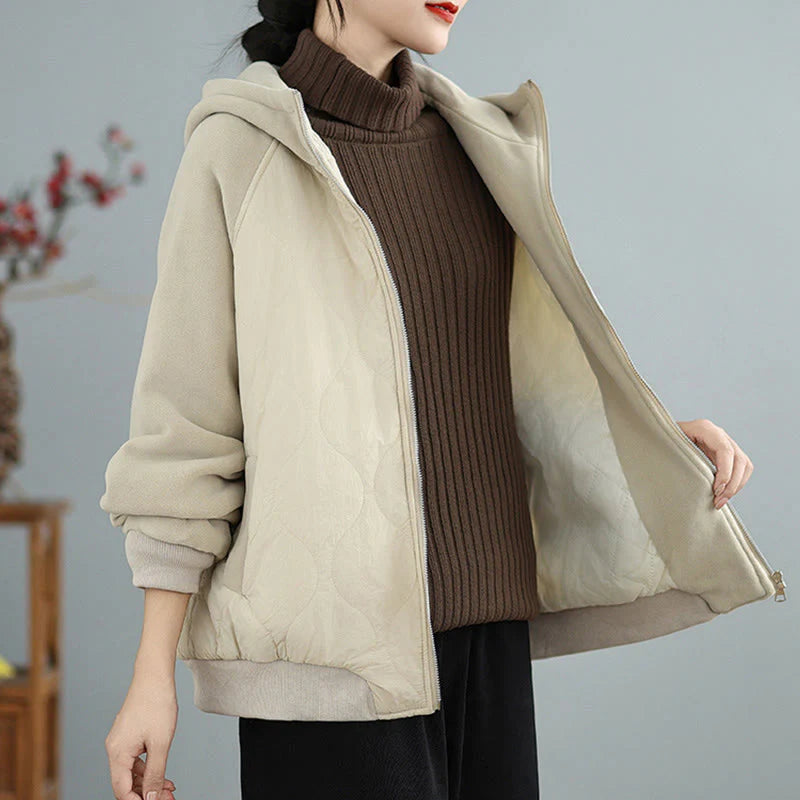 Buddha Stones Women's Long Sleeve Thickened Warm Hood Cotton Jacket With Pockets