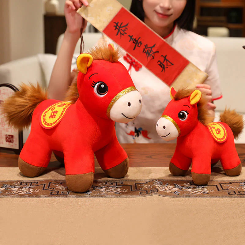 Buddha Stones Year Of The Horse Red Standing Horse Plush Doll Wealth Prosperity Home Decoration