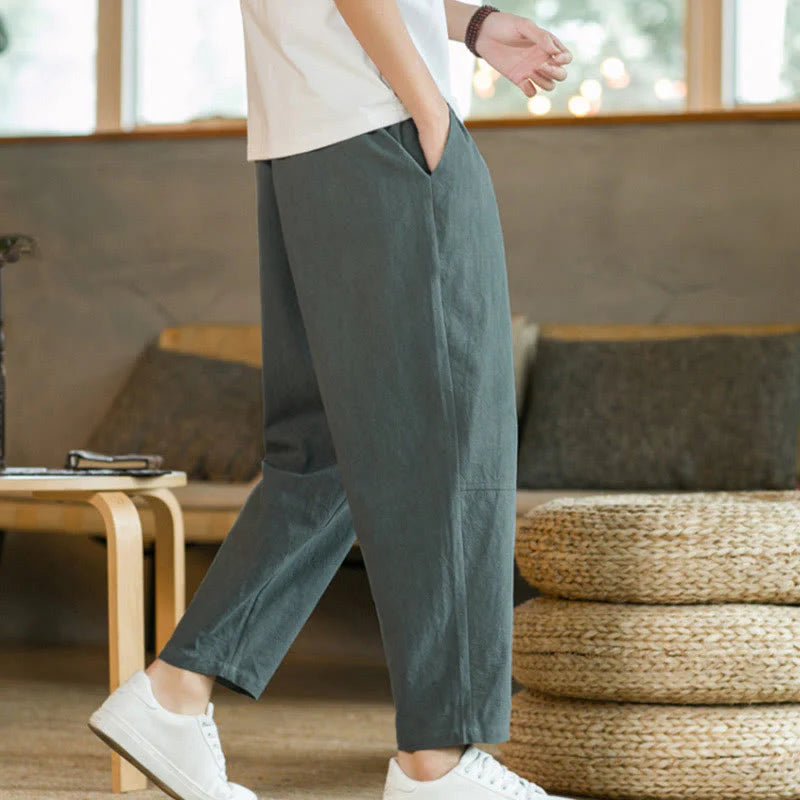 Buddha Stones Summer Men's Cotton Pants With Pockets