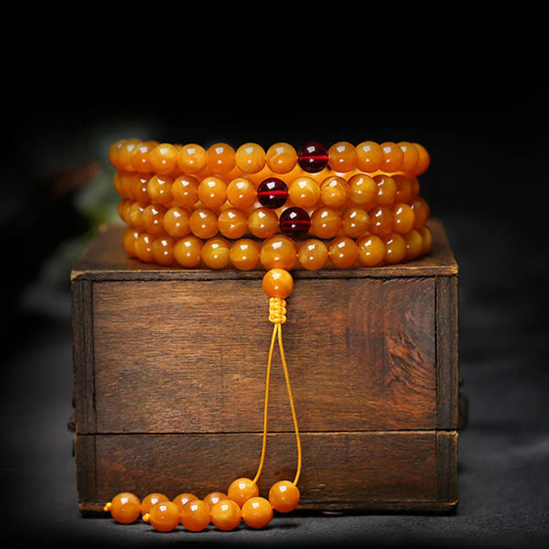 Buddha Stones Tibetan Amber Round Bead Mala