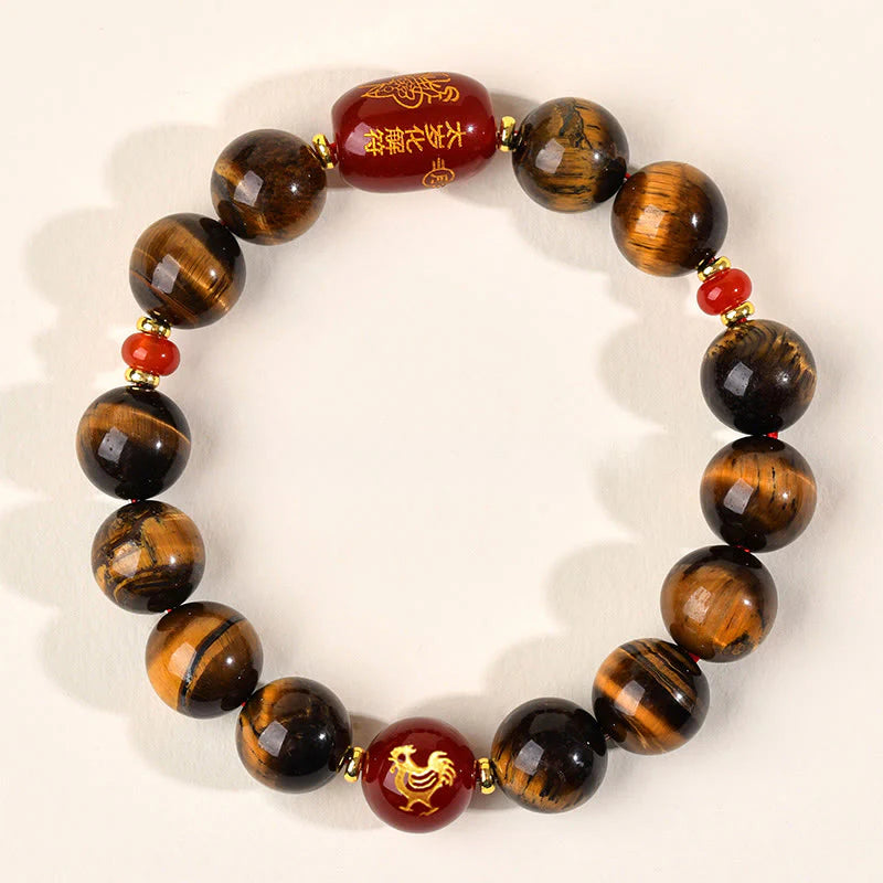 Buddha Stones 12 Chinese Zodiac Natural Tiger Eye Red Agate Protection Bracelet