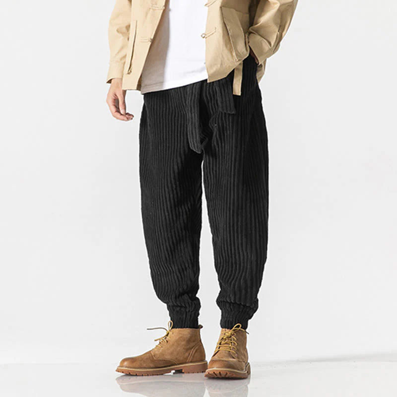 Buddha Stones Winter Solid Color Men's Ankle-Length Corduroy Pants With Pockets
