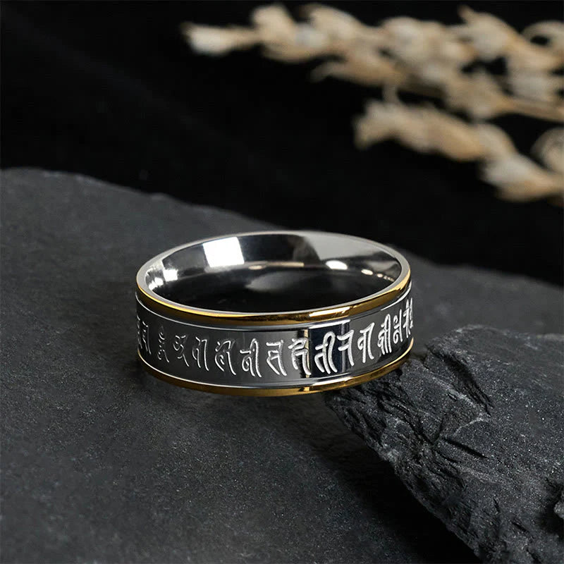 Buddha Stones Tibetan Scriptures Shurangama Mantra Titanium Steel Balance Ring