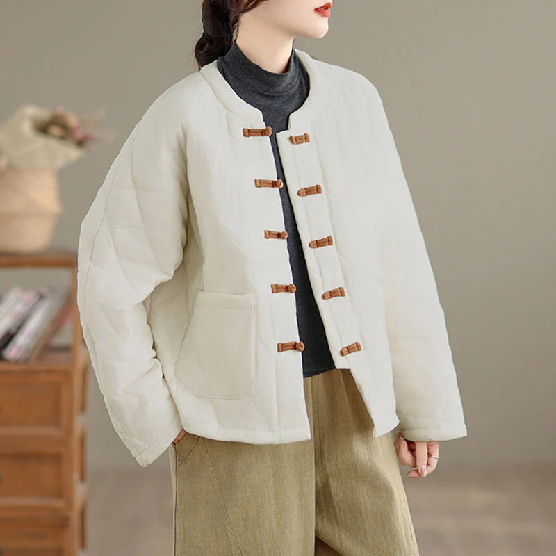 Buddha Stones Women's Plain Cotton-padded Tai Chi Zen Long Sleeve Jacket With Pockets