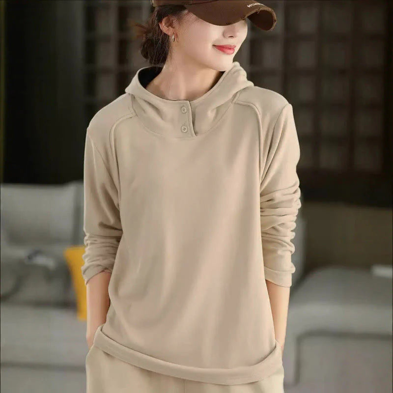 Buddha Stones Winter Solid Color Cotton Thickened Long Sleeve Women's Hoodie Has Hood