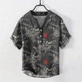Buddha Stones Cotton Koi Fish Bamboo Pattern Men's Short Sleeve Half Button Shirt