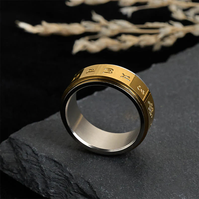 Buddha Stones Tibetan Scriptures Om Mani Padme Hum Titanium Steel Peace Ring