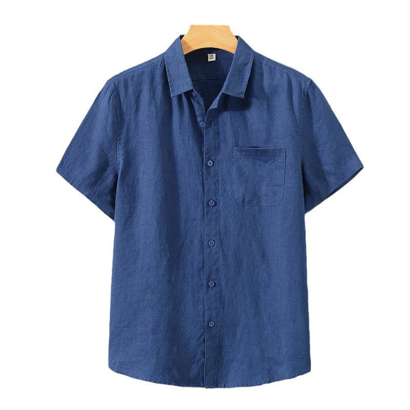 Buddha Stones Summer Casual Pure Color Button Cotton Men's Short Sleeve Shirt WIth Pocket