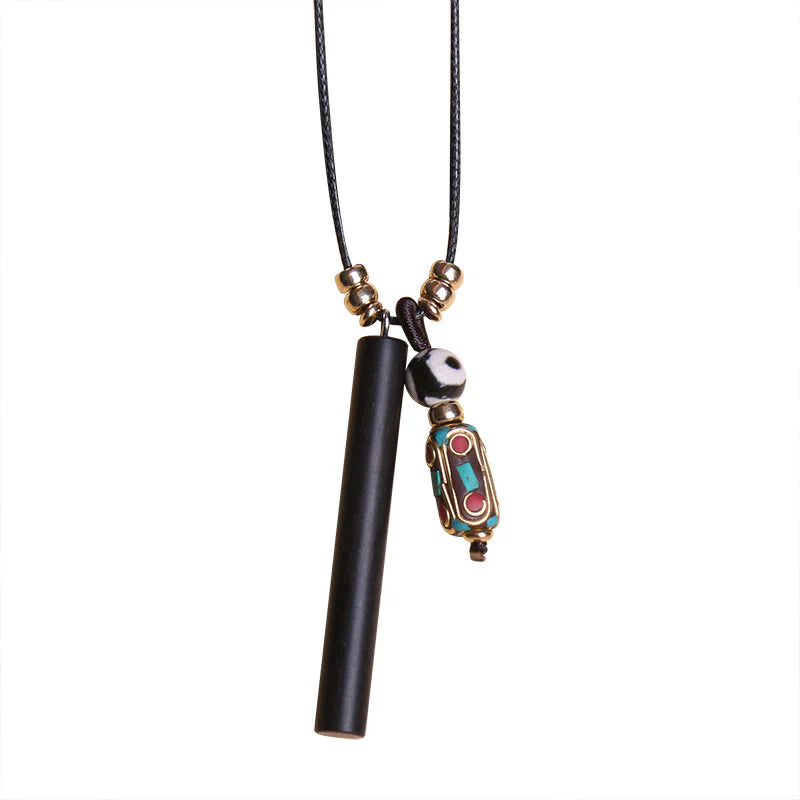 Buddha Stones Tibetan Ebony Wood Dzi Bead Peace Calm Necklace Pendant