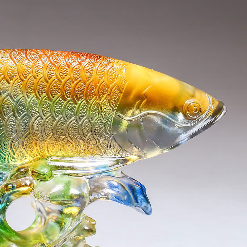 Buddha Stones Handmade Liuli Crystal Koi Fish Art Piece Luck Home Office Decoration
