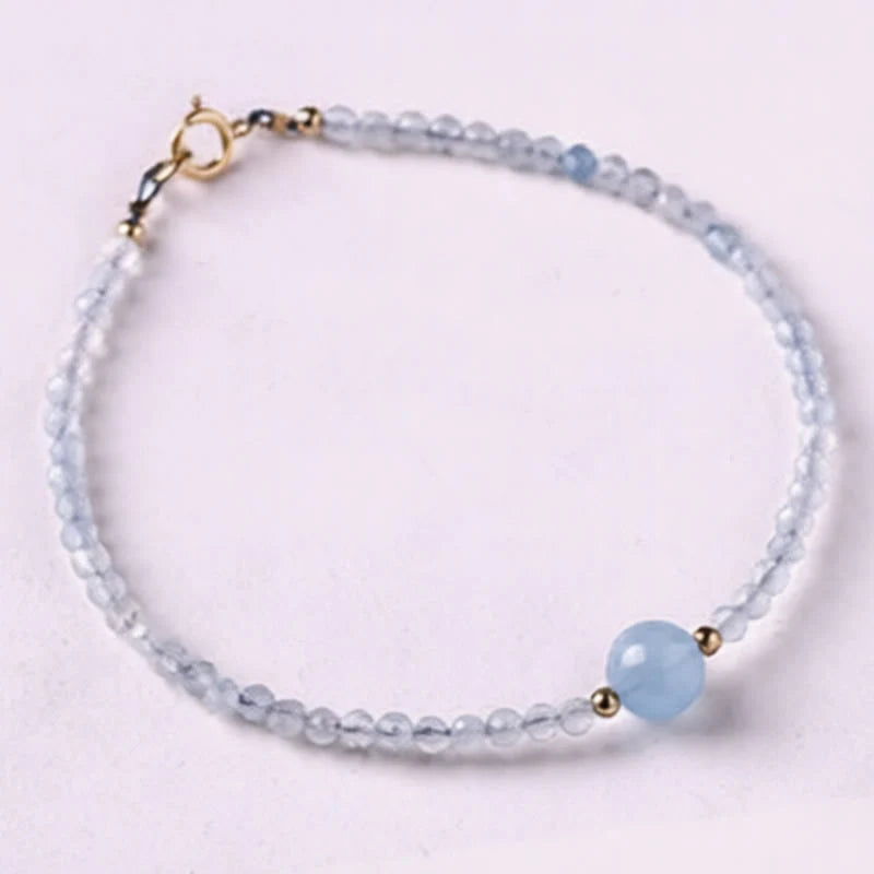 Buddha Stones Natural Aquamarine Ultra-Fine 2mm Faceted Bead Peace Bracelet