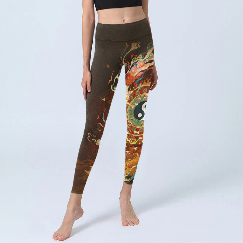 Buddha Stones Colorful Fairy Yin Yang Flame Camel Goat Flower Pattern Gym Leggings Women's Yoga Pants