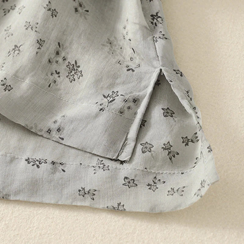 Buddha Stones Casual Floral Print Pattern Three Quarter Sleeve Women's Buttons Shirt