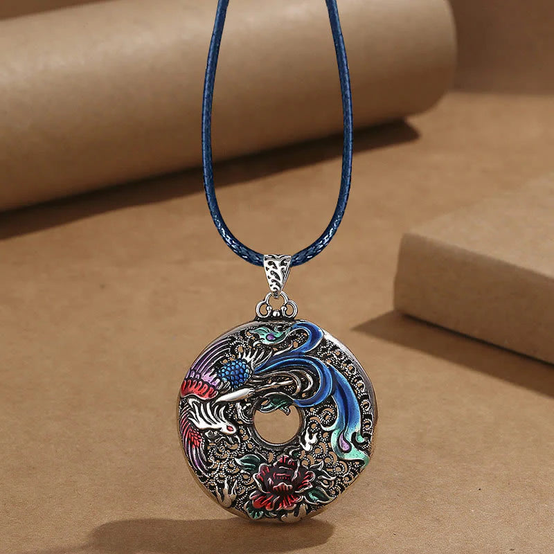 Buddha Stones Phoenix Peony Flower Luck Protection Necklace Pendant (Extra 30% Off | USE CODE: FS30)