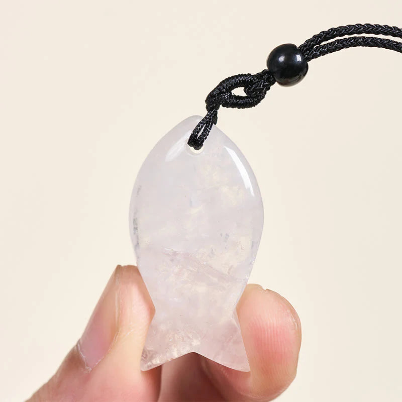 Buddha Stones Koi Fish Pink Crystal Indian Agate Amethyst Topaz Red Jasper Success Warmth Necklace Pendant