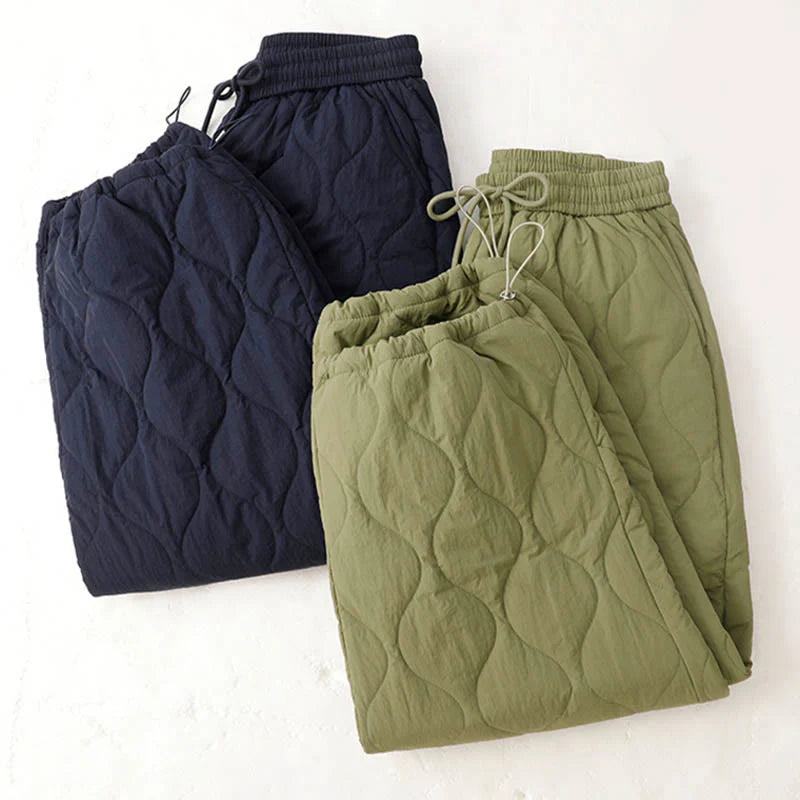 Buddha Stones Women's Plain Elastic Cuff Design Drawstring Thermal Thickened Pants With Pockets