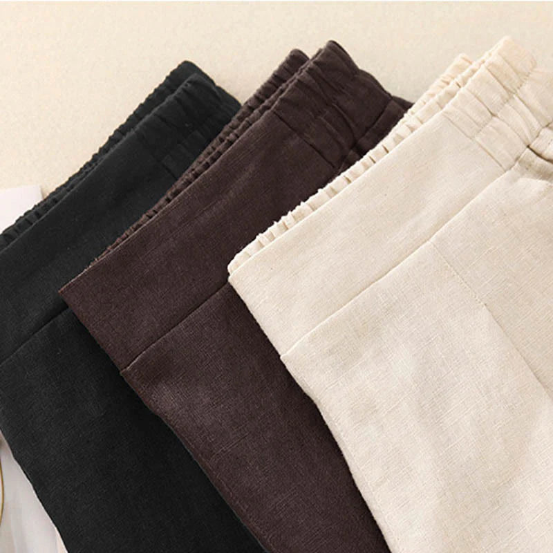 Buddha Stones Women's Spring Plain Simple 7-8 Length Cotton Pants With Pockets