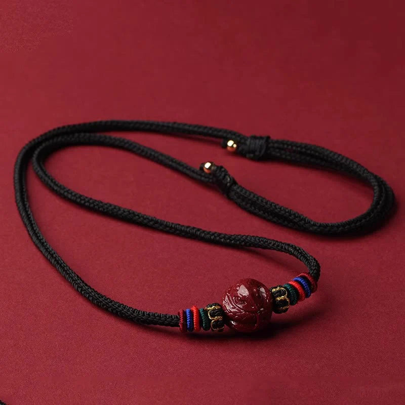 Buddha Stones Cinnabar Chinese Zodiac Black String Blessing Necklace Pendants