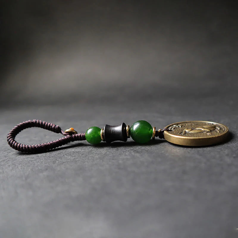 Buddha Stones Chinese Zodiac Year Of The Horse Bagua Fu Character Copper Brass Balance Key Chain