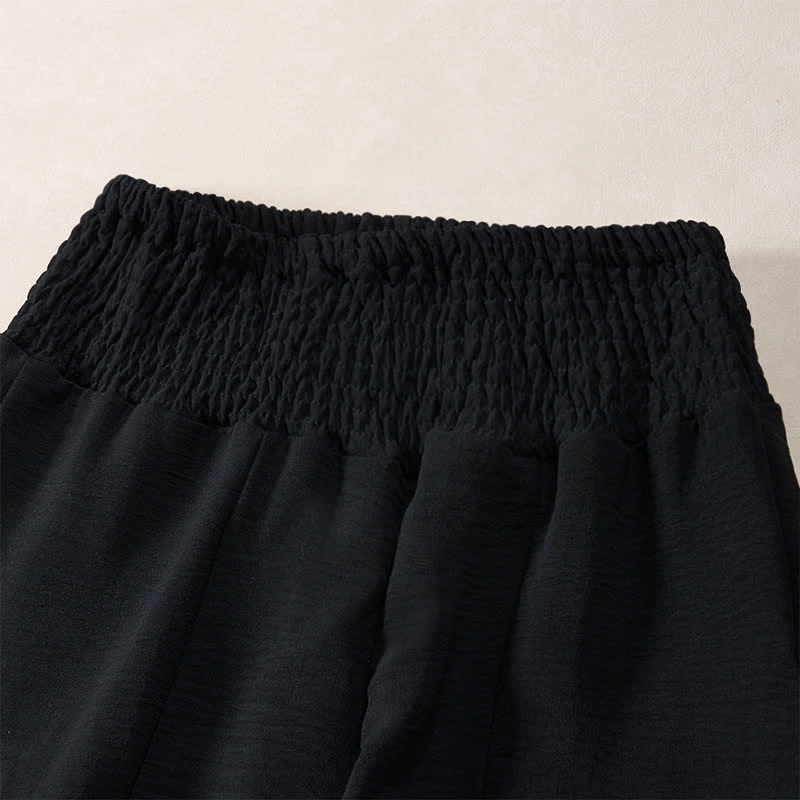 Buddha Stones Women's Summer High Elastic Waist Full Length Wide Leg Pants