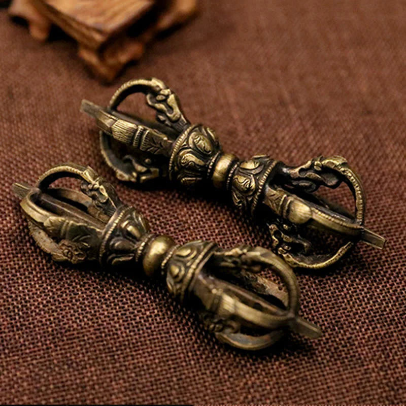 Buddha Stones Handmade Nepal Five Prong Three Prong Vajra Dorje Strength Copper Decoration