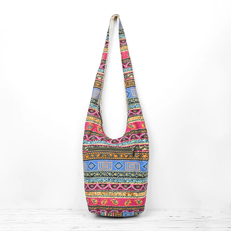 Buddha Stones Colored Stripes Cotton Crossbody Bag Shoulder Bag