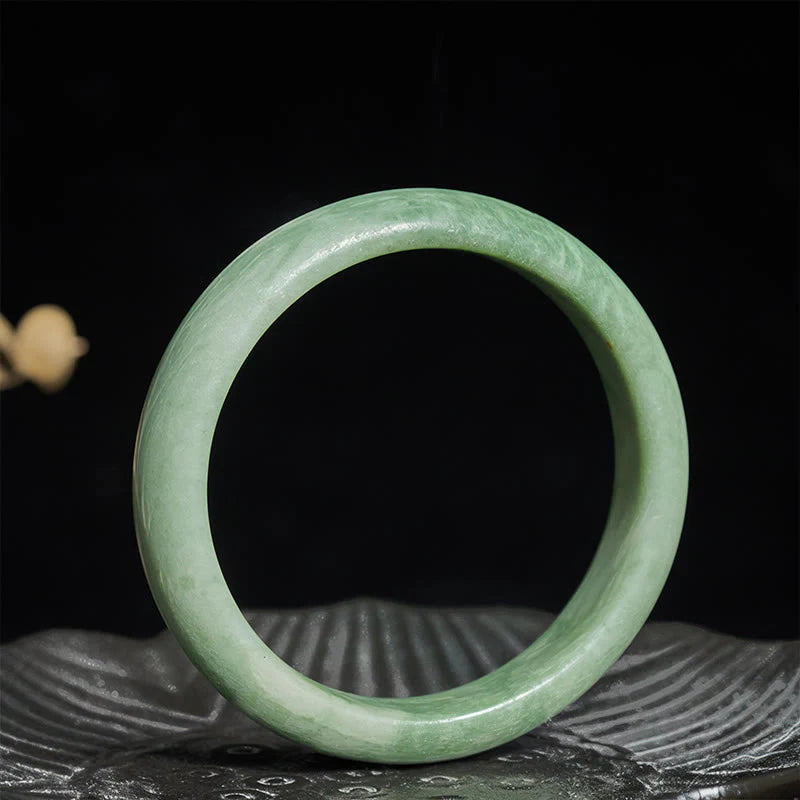 Buddha Stones Natural Jade Simple Design Prosperity Cuff Bangle Bracelet