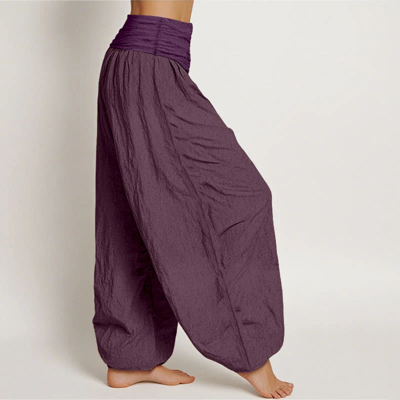 Buddha Stones Purple Pure Cotton Women's Elastic Waist Harem  Pants