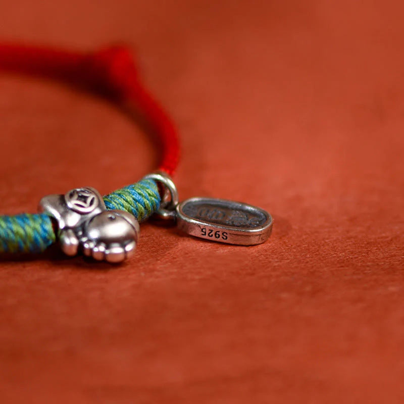 Buddha Stones 999 Sterling Silver Year Of The Horse 925 Sterling Silver Peace And Joy Charm String Braided Luck Bracelet Anklet