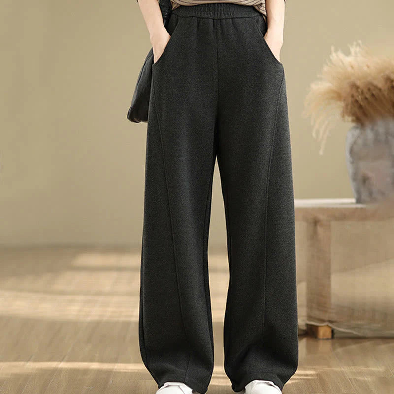 Buddha Stones Casual Thickening Women's Polyester Straight Leg Pants With Pockets