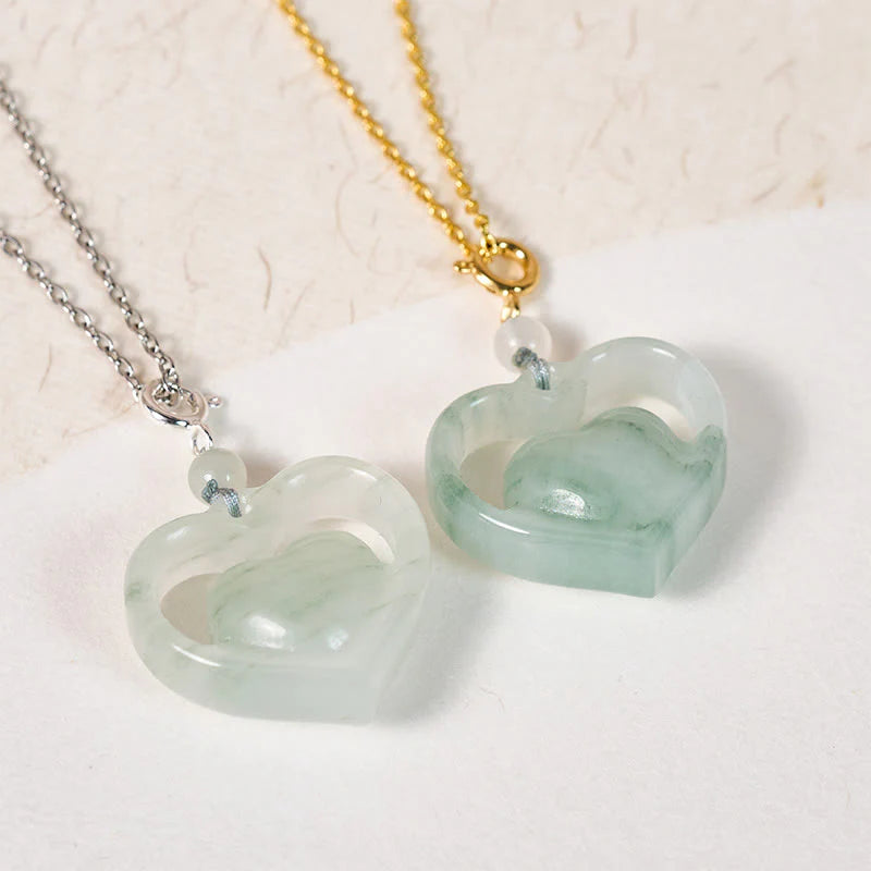 Buddha Stones Hollow Love Heart Jade Abundance Necklace Pendant