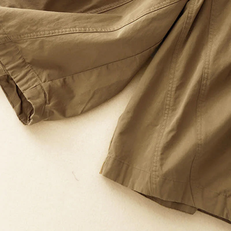 Buddha Stones Summer Cotton Elastic Waist Women's Half Pants With Pockets