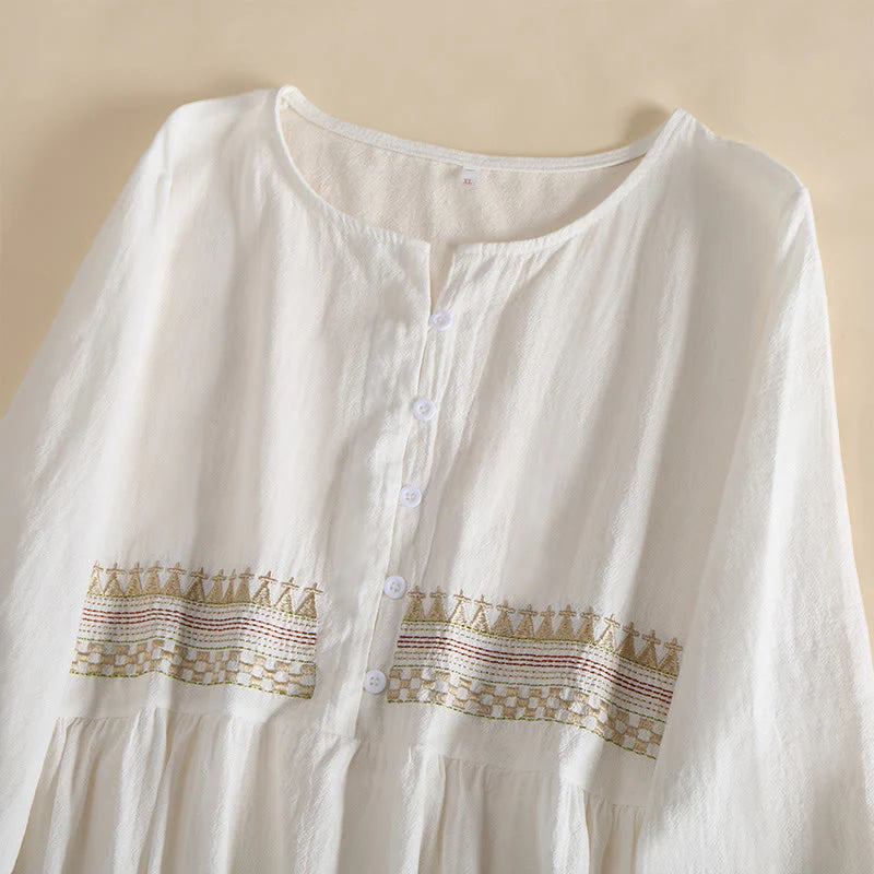 Buddha Stones Embroidery Geometry Half Sleeve Women's Midi Dress With Pockets