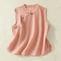 Buddha Stones Summer Retro Plain Frog-Button Stand Collar Women's Sleeveless Vest