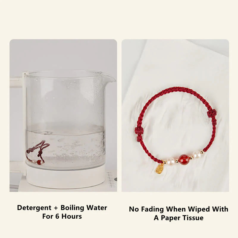 Buddha Stones 925 Sterling Silver Good Fortune Fu Character Agate Pearl Red String Braid Bracelet (Extra 30% Off | USE CODE: FS30)