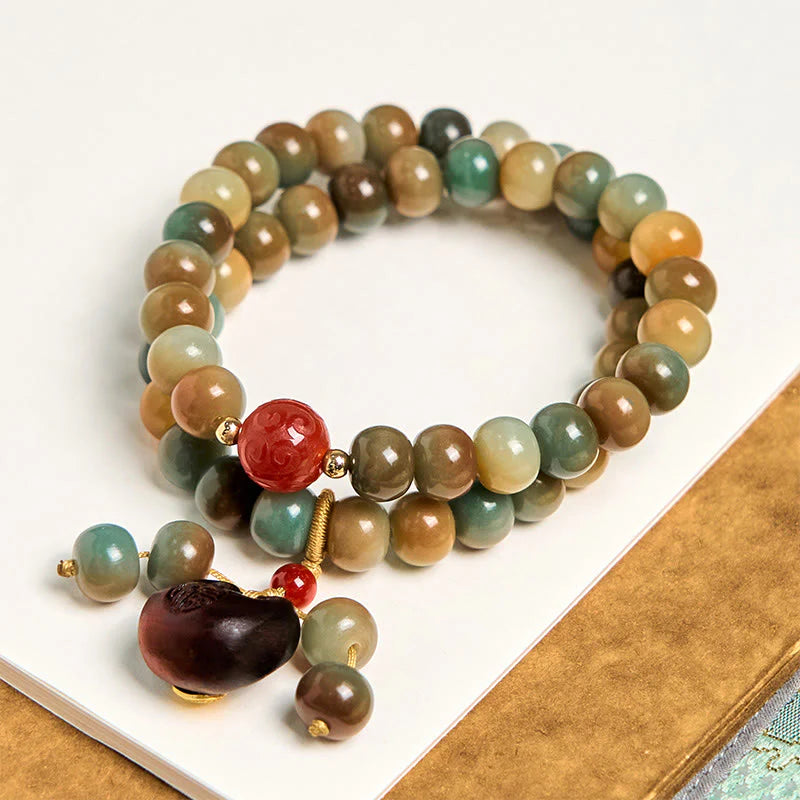 Buddha Stones Colorful Bodhi Seed Harmony Double Wrap Bracelet