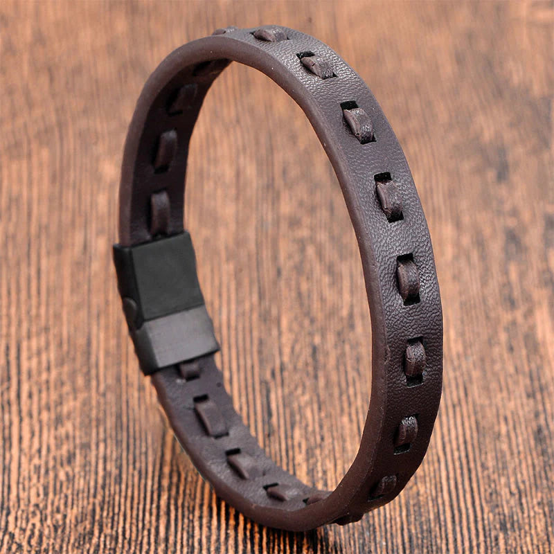 Buddha Stones Titanium Steel Buckle Multilayered Braided Leather Calm Bracelet