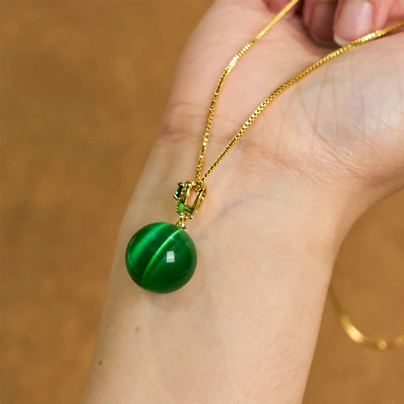 Buddha Stones Cat's Eye Round Ball Confidence Necklace Pendant