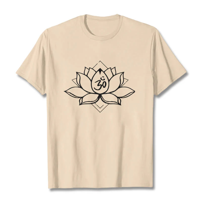 Buddha Stones Blooming Lotus Om Sanskrit Pattern Cotton Tee T-shirt