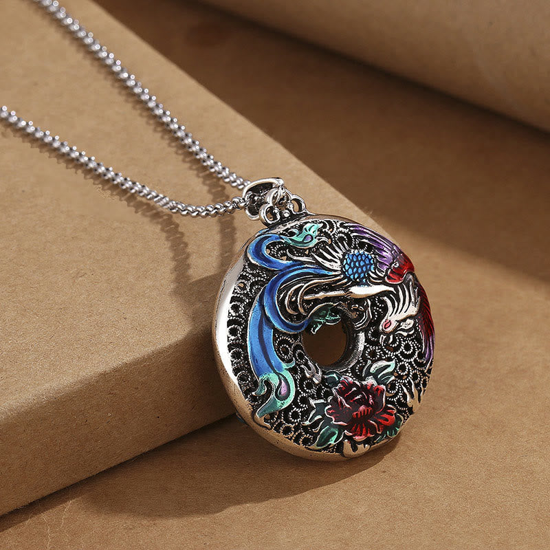 Buddha Stones Phoenix Peony Flower Luck Protection Necklace Pendant (Extra 30% Off | USE CODE: FS30)